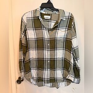 Lucky Brand Olive and White Plaid Shirt